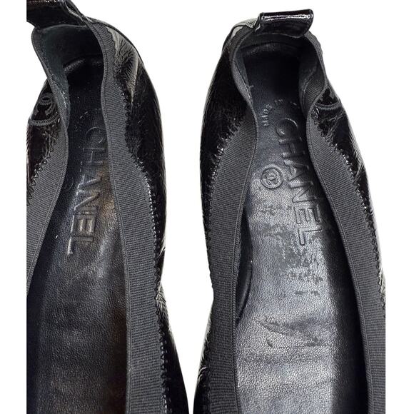 Chanel Black Patent Leather Ballet Flats – Size 36 – Cap Toe with CC Logo - Picture 2 of 8